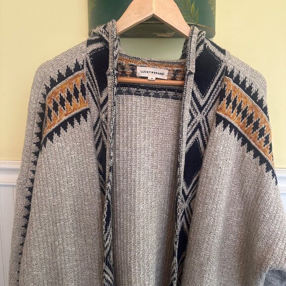 Lucky Brand 2X Open Front Hooded Cardigan Sweater With Pockets - Picture 7 of 7